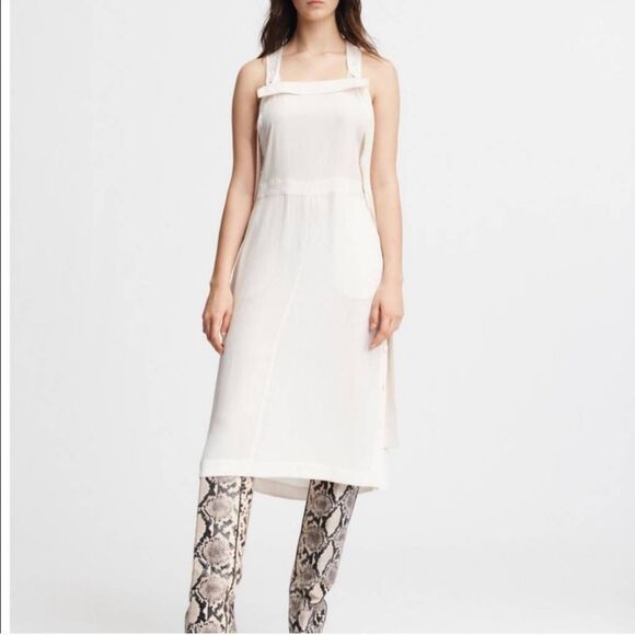 Rag & Bone Adrian Midi Dress Womens XS Antique White Square-Neck Side-Button - Picture 2 of 13